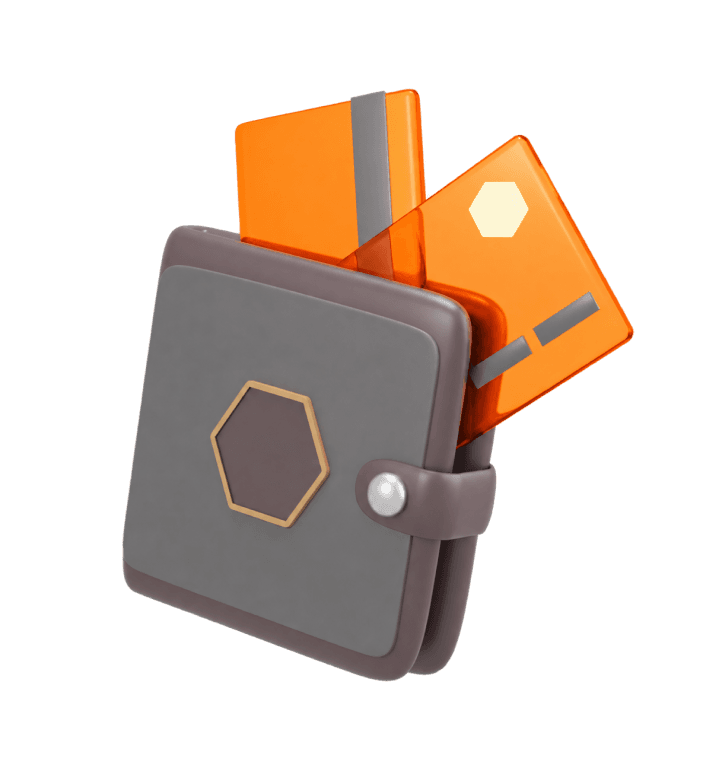 3D illustration of a digital wallet and payment cards